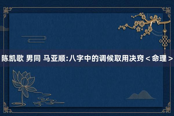 陈凯歌 男同 马亚顺:八字中的调候取用决窍＜命理＞