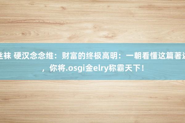 丝袜 硬汉念念维：财富的终极高明：一朝看懂这篇著述，你将.osgi金elry称霸天下！