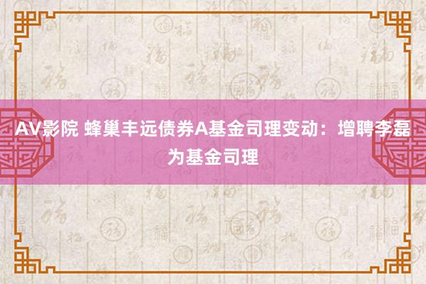 AV影院 蜂巢丰远债券A基金司理变动：增聘李磊为基金司理
