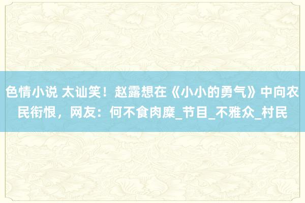 色情小说 太讪笑！赵露想在《小小的勇气》中向农民衔恨，网友：何不食肉糜_节目_不雅众_村民