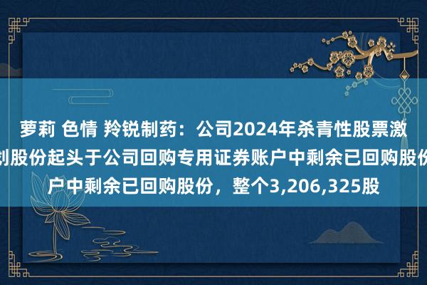 萝莉 色情 羚锐制药：公司2024年杀青性股票激发策划及职工执股策划股份起头于公司回购专用证券账户中剩余已回购股份，整个3，206，325股