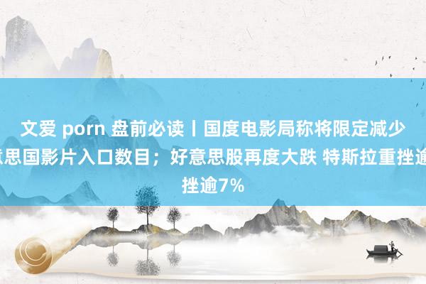 文爱 porn 盘前必读丨国度电影局称将限定减少好意思国影片入口数目；好意思股再度大跌 特斯拉重挫逾7%