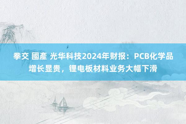 拳交 國產 光华科技2024年财报：PCB化学品增长显贵，锂电板材料业务大幅下滑
